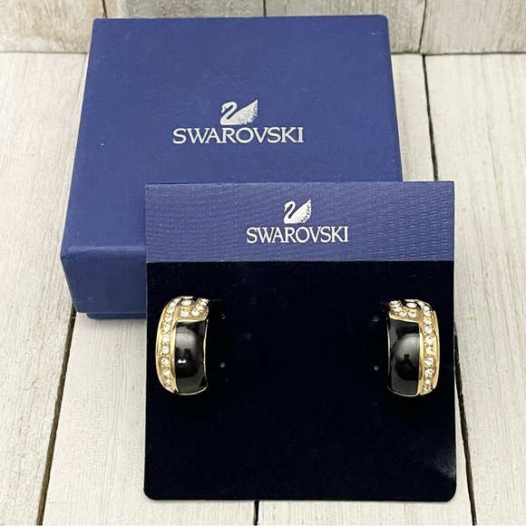 SWAROVSKI Vintage Crystal & Enamel Half Hoop Pierced Earrings